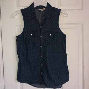 Blue button down tank top